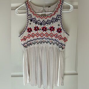 FREE PEOPLE ivory embroidered babydoll tank top size small